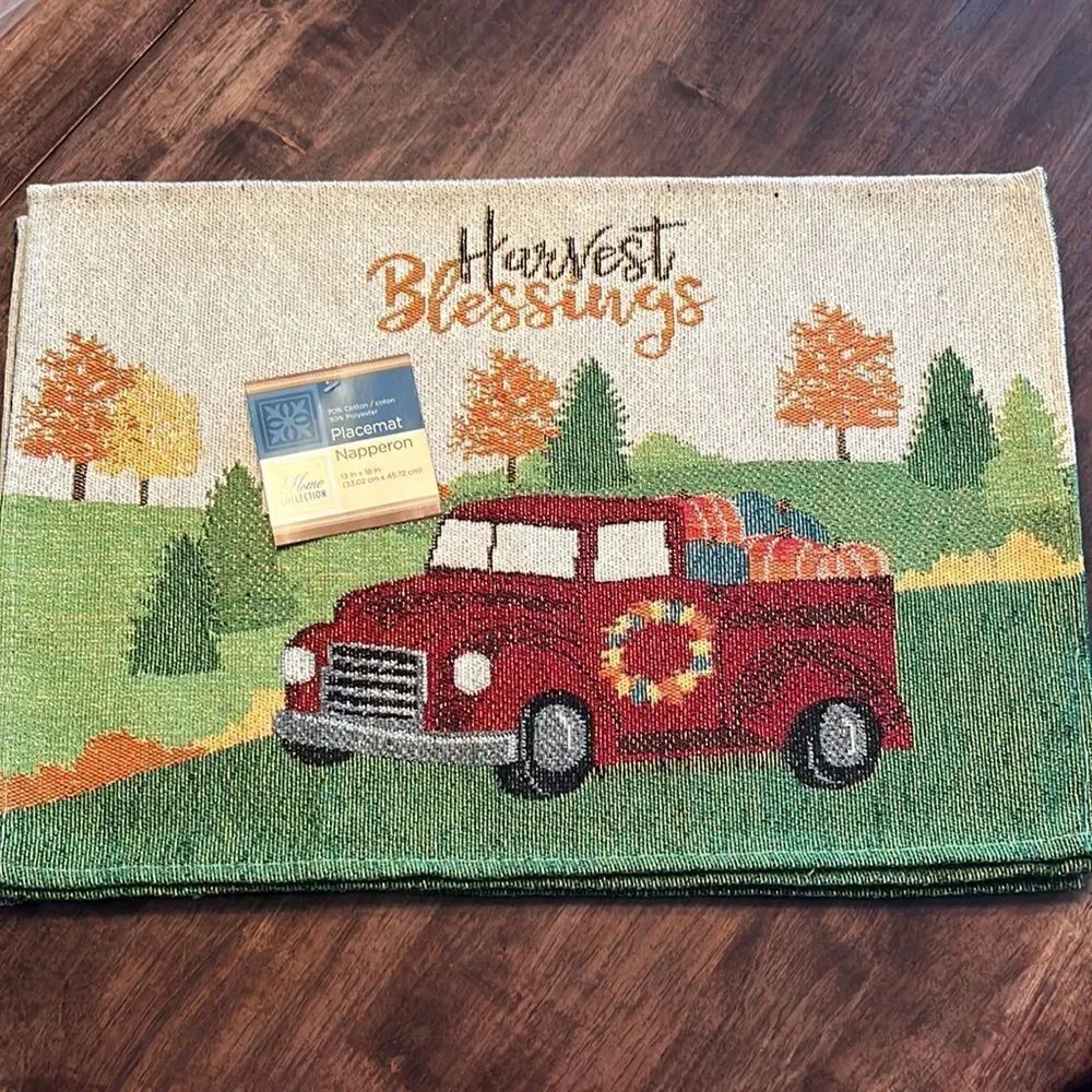 Home Collection Set of 4 Tapestry Cotton Blend Placemats “Harvest Blessings”